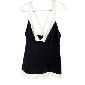Lands’ End Women's Tankini Halter Swimsuit Top V-Neck Black and White Size 18